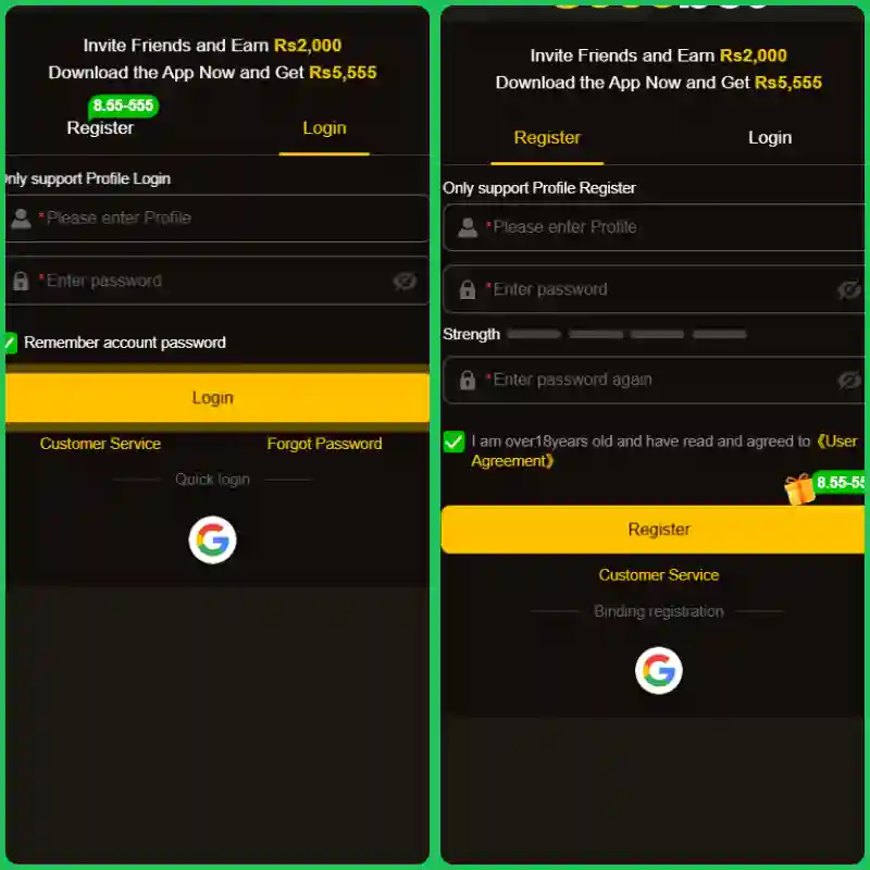 Quick Login and Register cd77 game